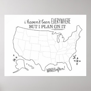 アメリカ旅行地図の引くこと-記入して下さい ポスター