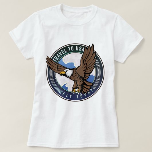 アメリカ旅行 Fly today ロゴ Tシャツ (デザイン正面)