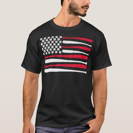 アメリカ旗野球アメリカヴィンテージ野球スポーツ Tシャツ (正面)