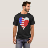 アメリカ日本の国旗のハート Tシャツ (正面フル)