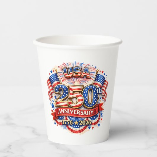 アメリカ水彩愛国デザイン250周年 紙コップ (正面)