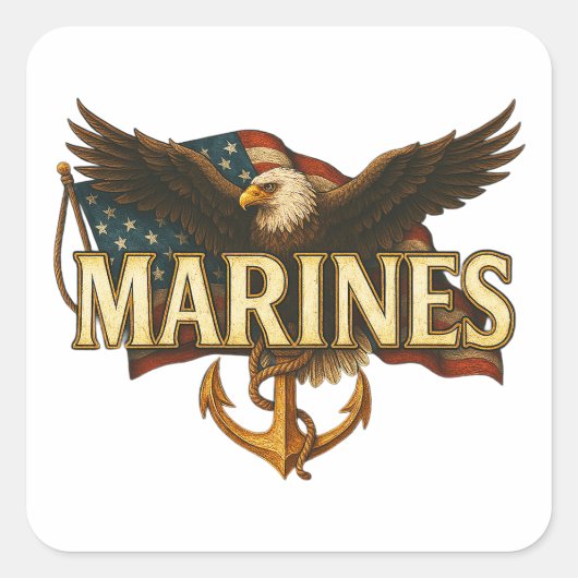 アメリカ海兵隊 スクエアステッカー スクエアシール (正面)