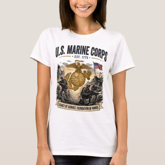 アメリカ海兵隊 女性のためのレガシー・オブ・サービス Tシャツ (正面)