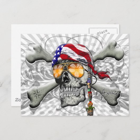 アメリカ海賊スカルとクロスボーン ポストカード (正面/裏面)
