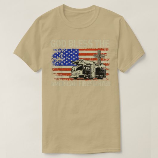 アメリカ消防士旗アメリカ祝福の神 Tシャツ (デザイン正面)