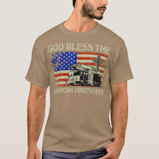 アメリカ消防士旗アメリカ祝福の神 Tシャツ