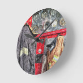 アメリカ消防車 ラウンド壁時計 (傾斜)