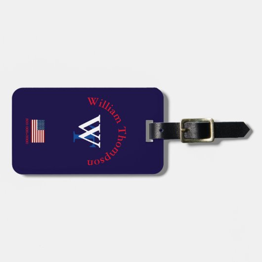 アメリカ渡航者モノグラパーソナライズされたム ラゲッジタグ (正面横)