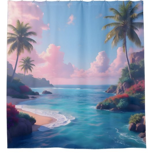 アメリカ湾の上の美しいピンクの雲 シャワーカーテン (正面)