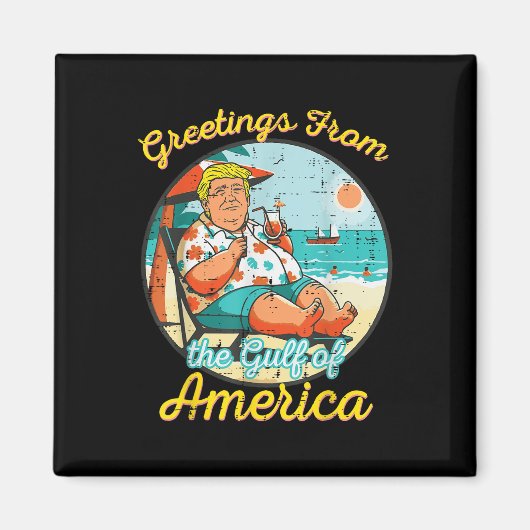 アメリカ湾ビーチからの挨拶おもしろい マグネット (正面)