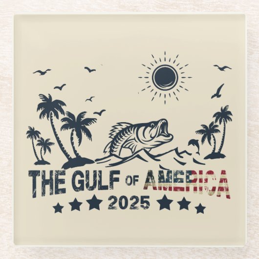 アメリカ湾魚釣り愛国的アメリカ国旗 ガラスコースター (正面)