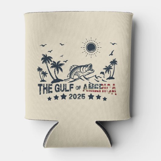 アメリカ湾魚釣り愛国的アメリカ国旗 缶クーラー (正面)