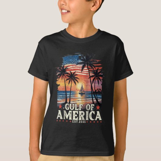 アメリカ湾Est 2025アメリカ国旗Gul Tシャツ (正面)