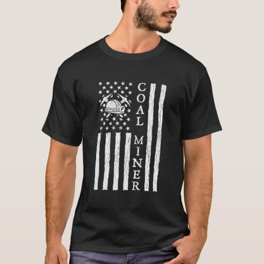アメリカ炭鉱夫アメリカ国旗の鉱夫 Tシャツ (正面)