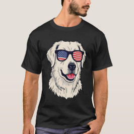 アメリカ犬の愛人クール- Pup with American Flag Shades Tシャツ