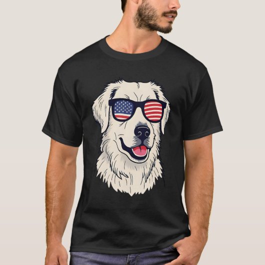 アメリカ犬の愛人クール- Pup with American Flag Shades Tシャツ (正面)