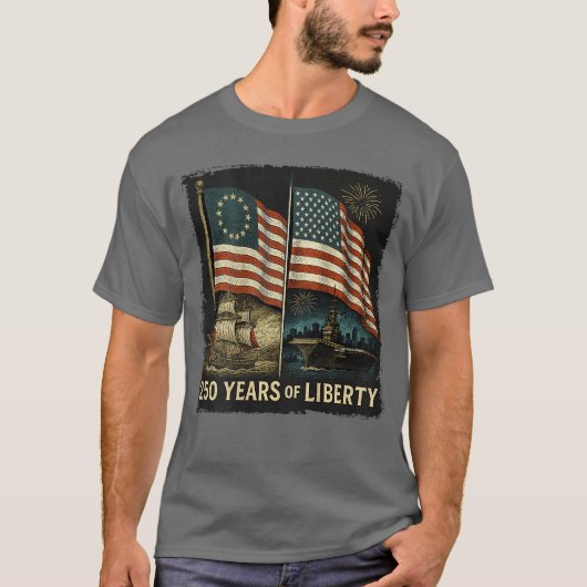 アメリカ独立のシンボル ベツィー・ロス旗 250周年 自由の250年 Tシャツ (正面)