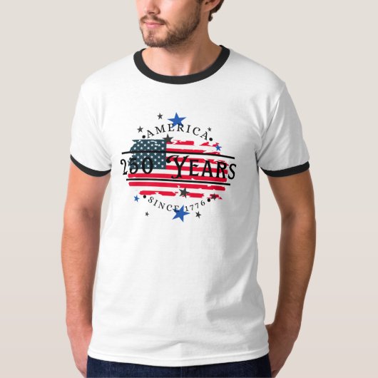 アメリカ独立以来1776年 アメリカ国旗と星付きメンズ Tシャツ (正面)