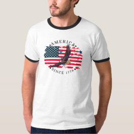 アメリカ独立以来1776年 水彩旗/鷲/流れ星 2 Tシャツ