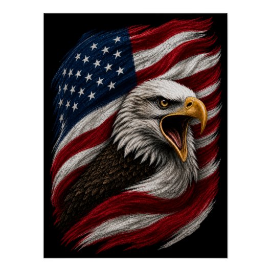 アメリカ独立記念フリーネイションデザインのハクトウワシ ポスター (正面)