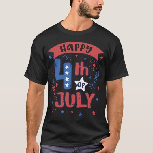 アメリカ独立記念日のお祝いに!愛国心あふれるアメリカ国旗と星条旗のデザイン メンズ Tシャツ (正面)
