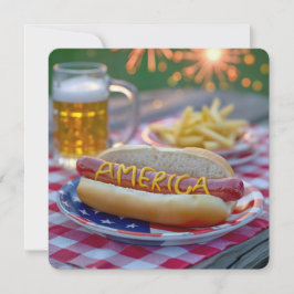 アメリカ独立記念日のアメリカンホットドッグ 招待状