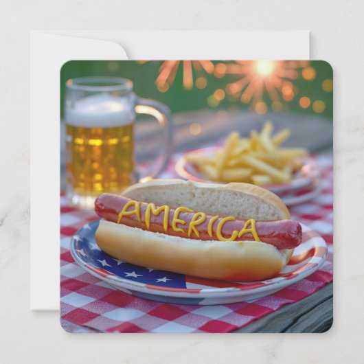 アメリカ独立記念日のアメリカンホットドッグ 招待状 (正面)