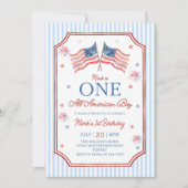 アメリカ独立記念日のアメリカ少年 誕生日 招待状 (正面)