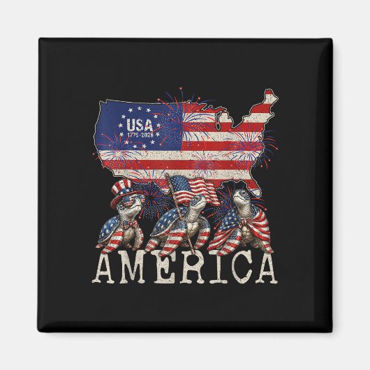 アメリカ独立記念日のウミガメアメリカ国旗 マグネット (正面)