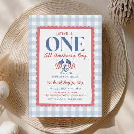 アメリカ独立記念日のオールアメリカンボーイ1歳の誕生日 招待状