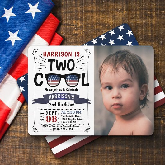 アメリカ独立記念日のサングラス男子 2歳の誕生日 招待状