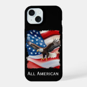 アメリカ独立記念日のハクトウワシとアメリカ国旗 iPhone 15ケース (裏面)