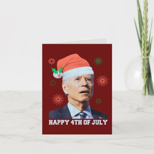 アメリカ独立記念日のバイデンさんクリスマスサンタ帽ユーモア シーズンカード (正面)