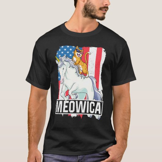 アメリカ独立記念日のユニコーン猫 メオウィカ Tシャツ (正面)