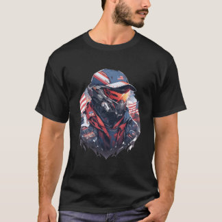 アメリカ独立記念日のロボットUSAフラグ アメリカ愛国者ロボ Tシャツ
