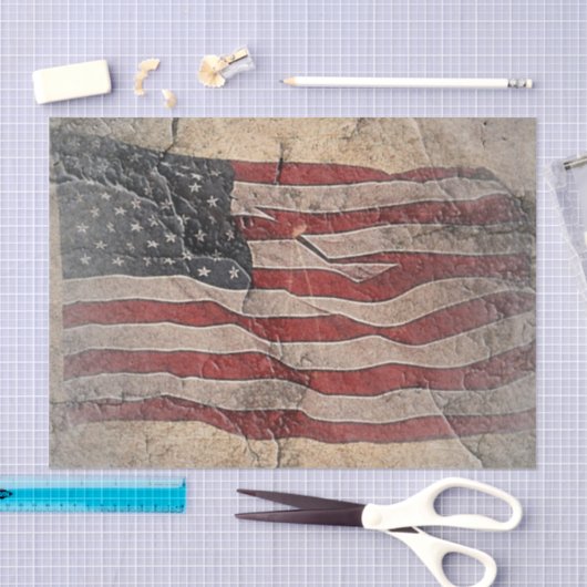 アメリカ独立記念日のヴィンテージな星条旗の石壁 薄葉紙 (クラフト)