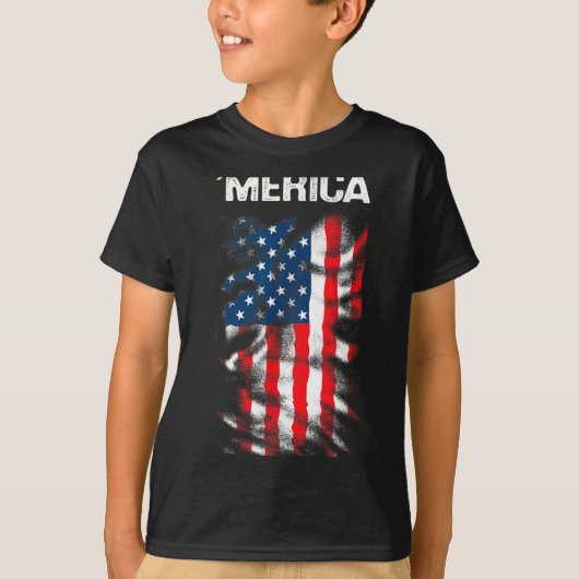 アメリカ独立記念日のヴィンテージフラッグ Tシャツ (正面)