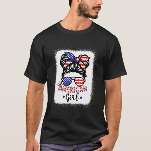 アメリカ独立記念日の娘のポニーテールUSA Tシャツ (正面)
