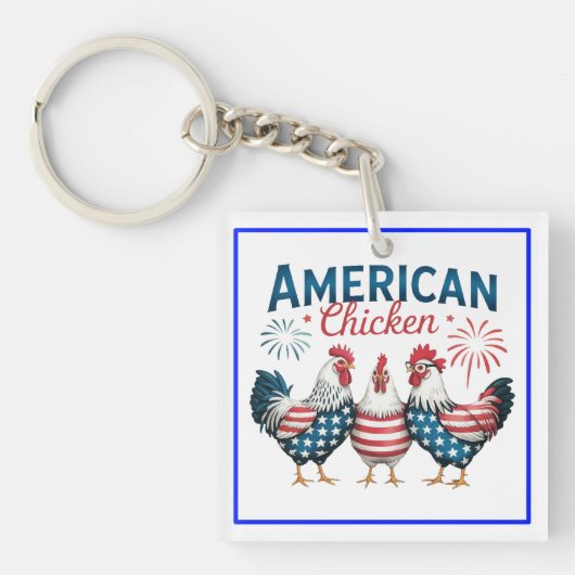 アメリカ独立記念日の愛国的なニワトリデザイン キーホルダー (正面)