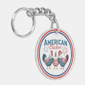 アメリカ独立記念日の愛国的なニワトリデザイン キーホルダー (正面左)