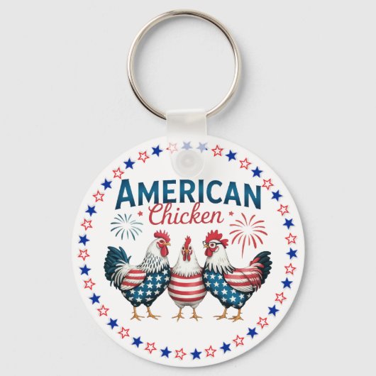 アメリカ独立記念日の愛国的なニワトリデザイン キーホルダー (正面)