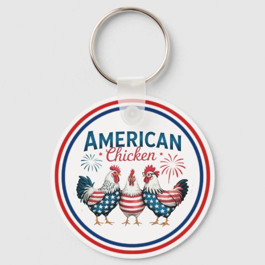 アメリカ独立記念日の愛国的なニワトリデザイン キーホルダー (正面)
