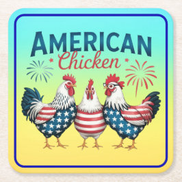 アメリカ独立記念日の愛国的なニワトリデザイン スクエアペーパーコースター
