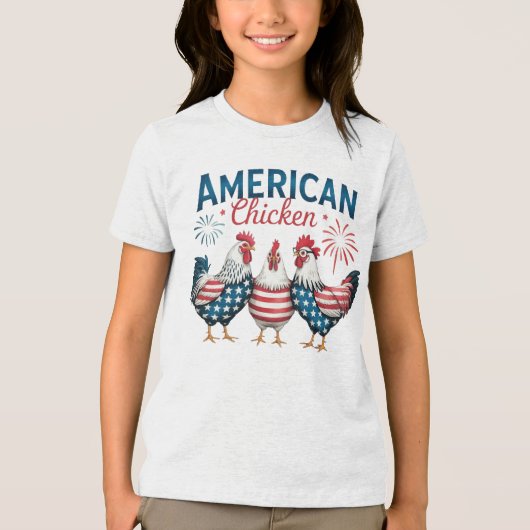 アメリカ独立記念日の愛国的なニワトリデザイン トライブレンドＴシャツ (正面)