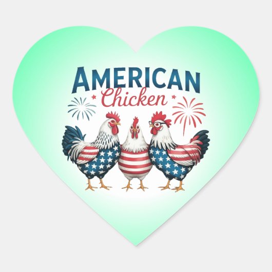 アメリカ独立記念日の愛国的なニワトリデザイン ハートシール (正面)