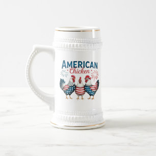 アメリカ独立記念日の愛国的なニワトリデザイン ビールジョッキ