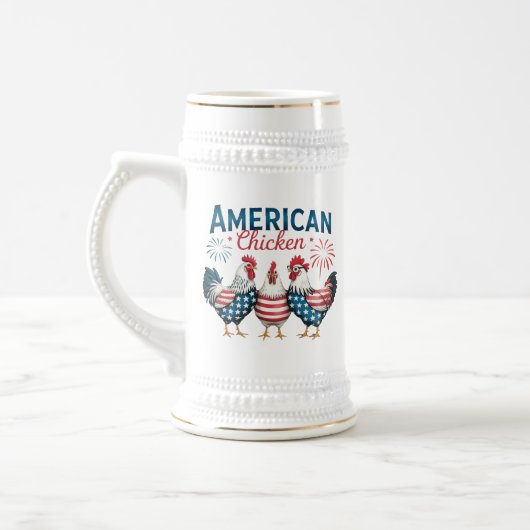 アメリカ独立記念日の愛国的なニワトリデザイン ビールジョッキ (左)