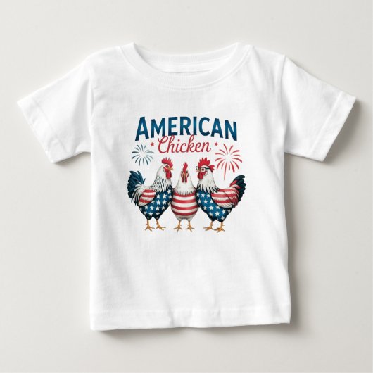 アメリカ独立記念日の愛国的なニワトリデザイン ベビーTシャツ (正面)
