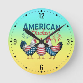 アメリカ独立記念日の愛国的なニワトリデザイン ラウンド壁時計