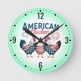 アメリカ独立記念日の愛国的なニワトリデザイン ラウンド壁時計
